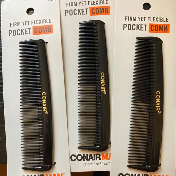 Conair Man Firm Yet Flexible Pocket Combs Black 3 Piece - Picture 1 of 4